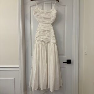 Mable Ivory Ruched Spaghetti Strap Drop Waist Midi Dress Cottagecore S Cut Out
